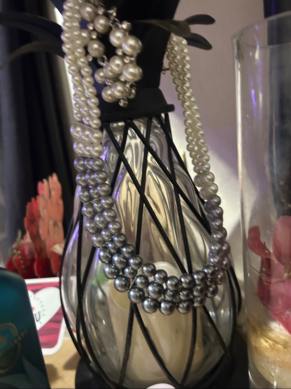 Elegant Two-Tone Pearl Strand Necklace in White and Silver
